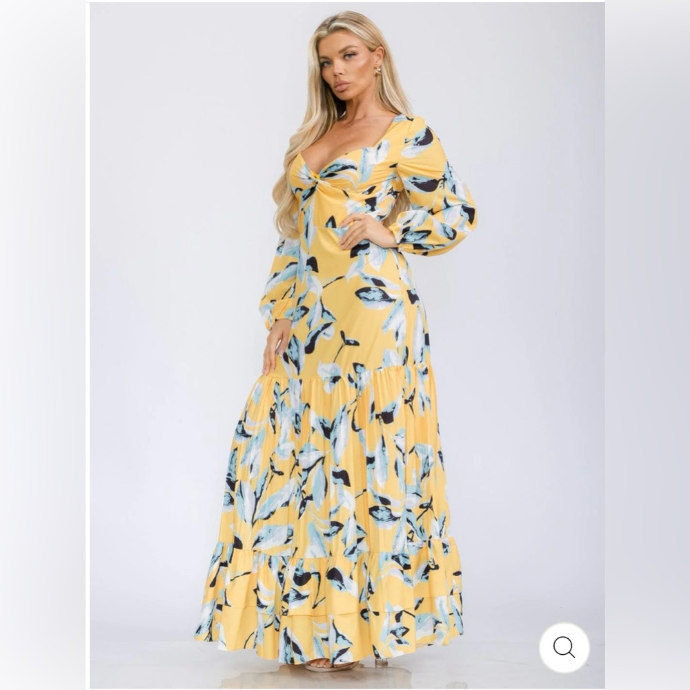 CHICWAYS Women Long Sleeve Tiered Yellow Multi Floral Maxi Dress Size Various - Picture 11 of 15